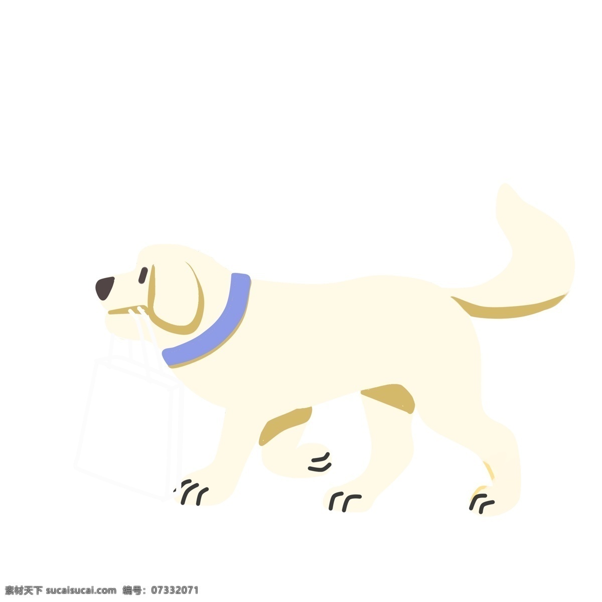 虚实 结合 叼 购物袋 狗 创意 插画 卡通 狗狗 萌宠