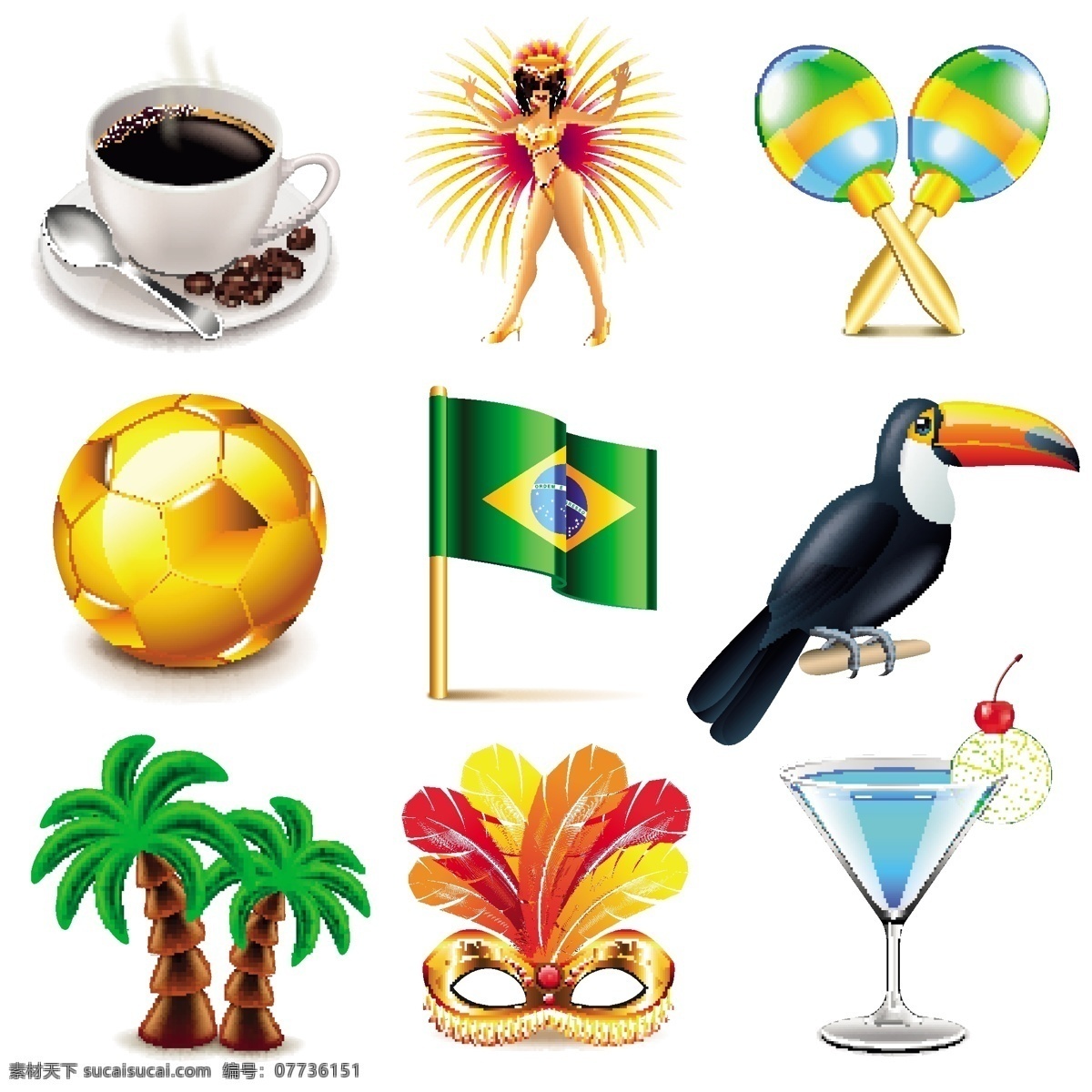 巴西 桑巴 足球 鸡尾酒 咖啡 棕榈树 巨嘴鸟 狂欢节