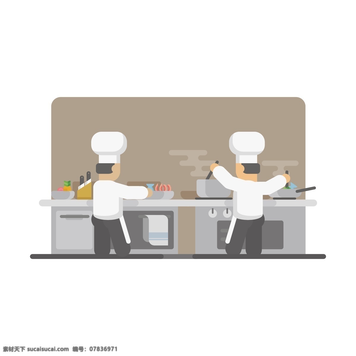 两个 厨师 做菜 矢量 厨房 洗菜 卡通人物 厨师帽 男厨师 伙夫 厨子 大厨 插画 美食 职业 餐饮