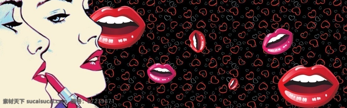 波普 性感 红唇 背景 黑色 桃心 魅力 人像 banner