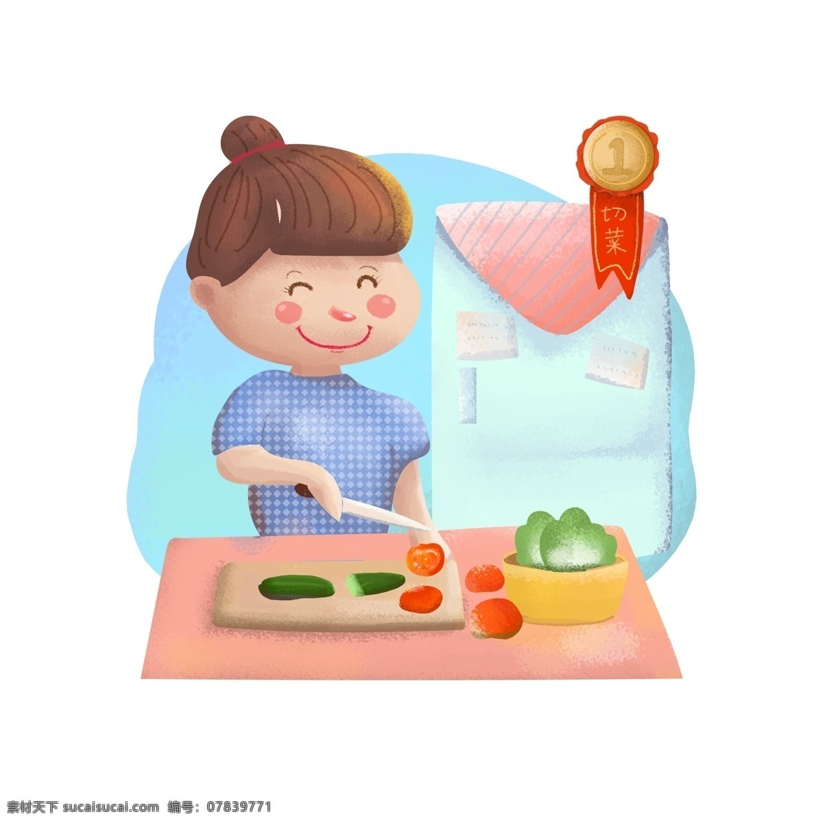 手绘 卡通 可爱 儿童 孩子 做 家务 劳动节 元素 劳动 生活 教育 场景 干活 洗碗 厨房 垃圾 少儿