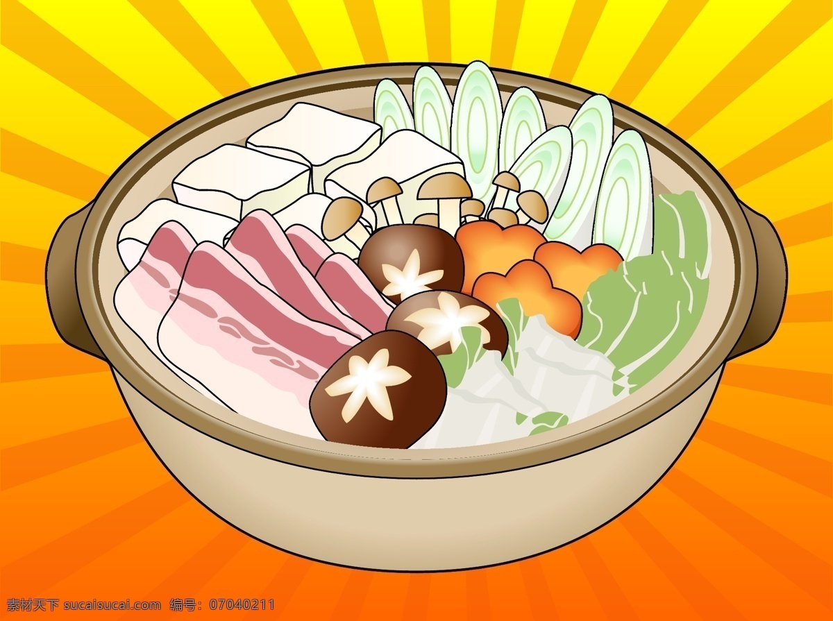 日本 美食 矢量 日本美食 香菇 肉 豆腐 日本豆腐 盘子 盆子 矢量素材