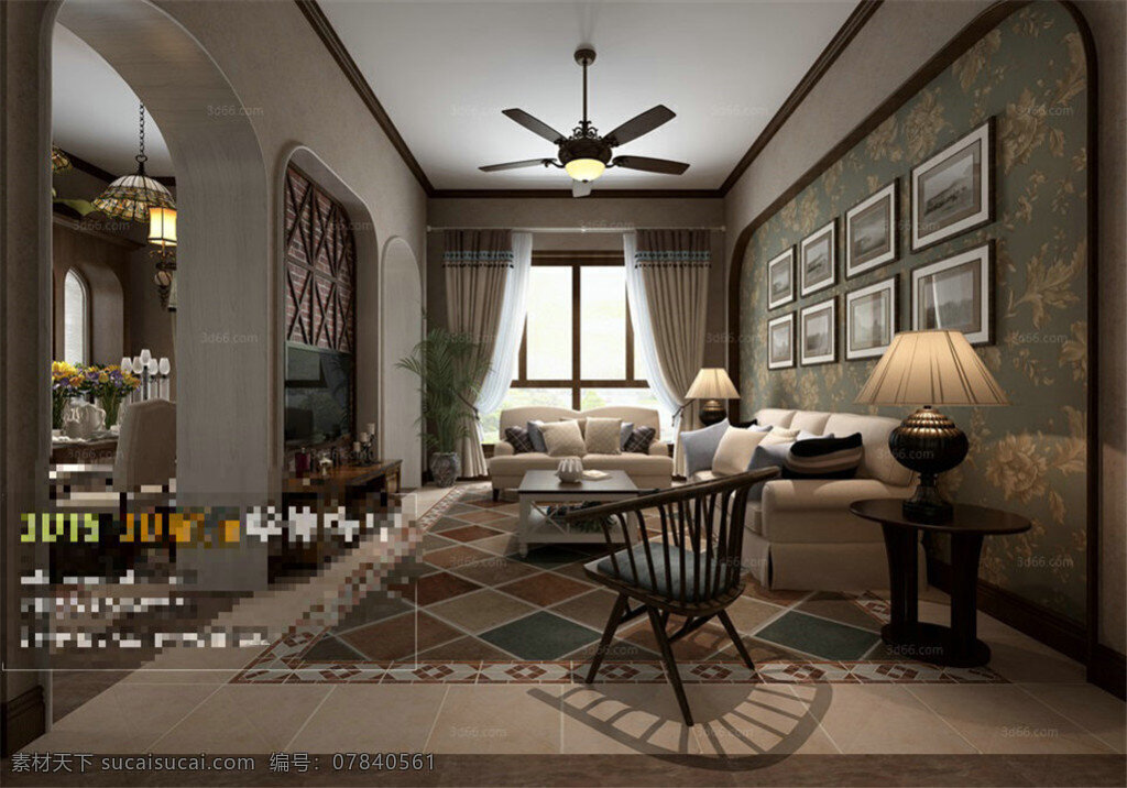 美式 风格 模型 设计素材 室内模型 室内设计模型 装修模型 室内 场景 客厅 3d 3dmax 建筑装饰 黑色