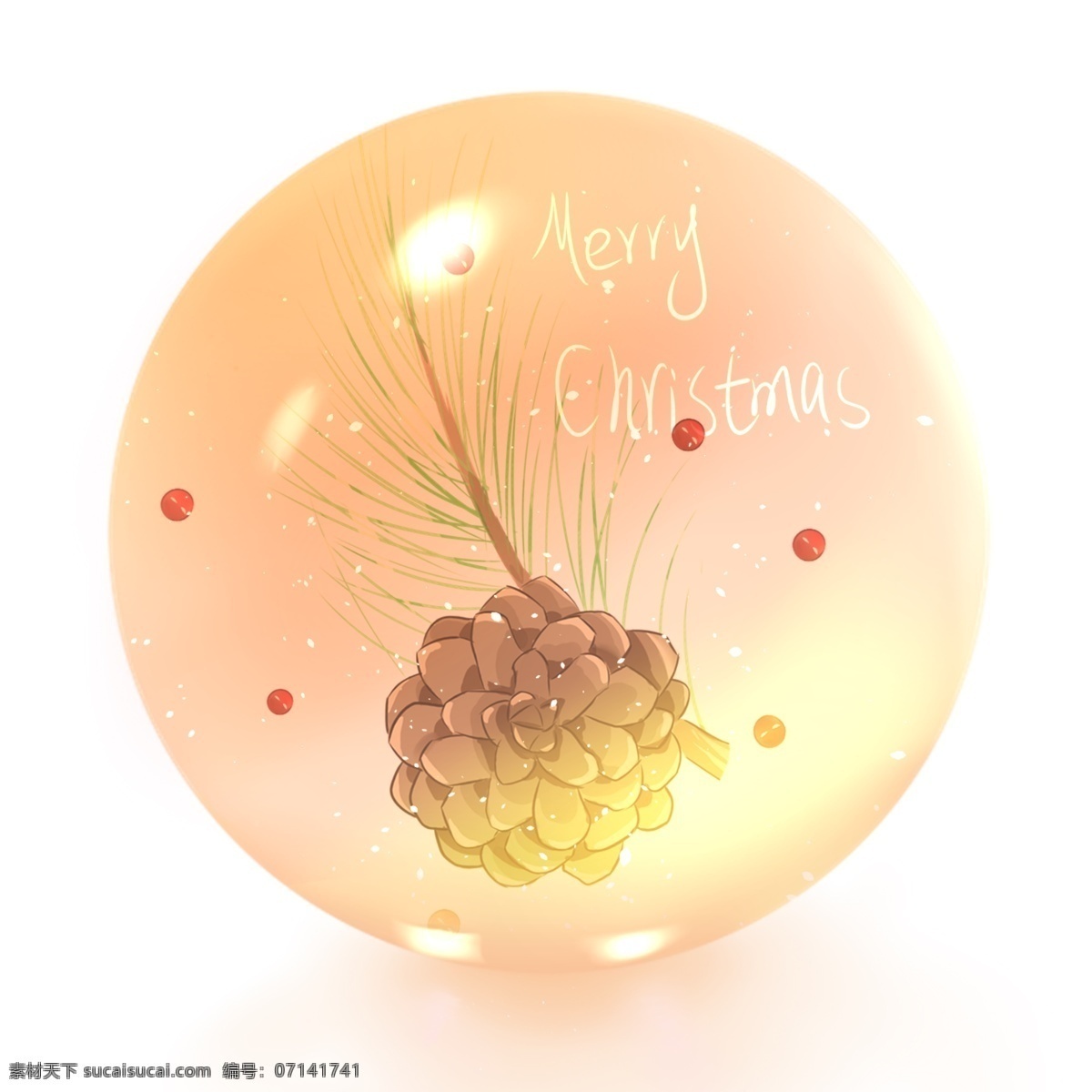 圣诞 水晶球 松子 冬青 果 圣诞节 圣诞夜 冬青果 礼物 手绘 卡通 可爱 圣诞快乐 雪花