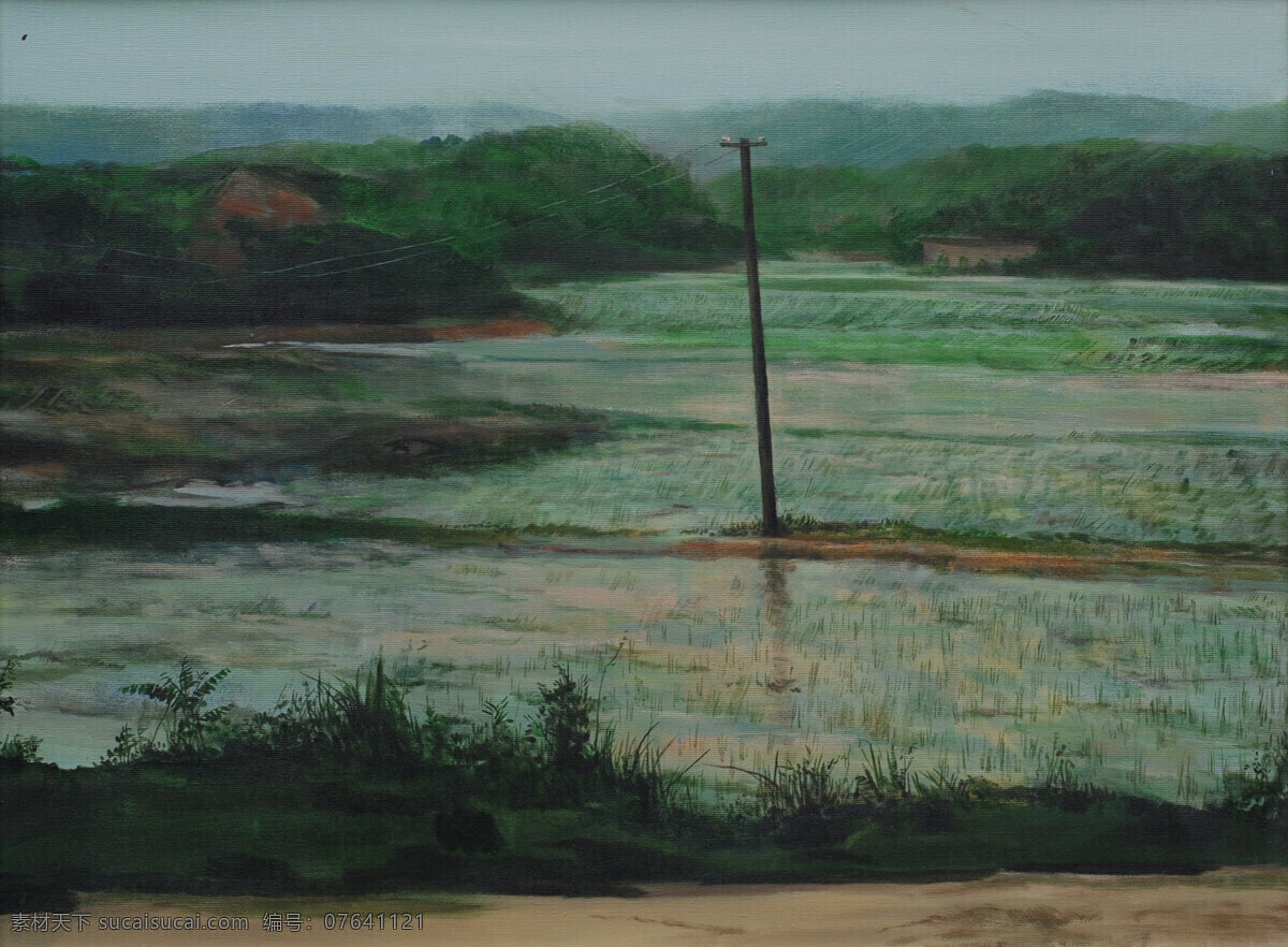 池塘 绘画书法 山 文化艺术 油画 中国画 天色昏暗