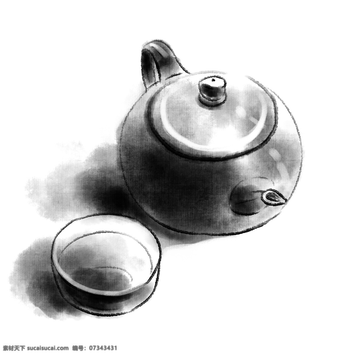 精致 水墨 茶具 插画 精致茶具 水墨茶壶 水墨茶具 水墨水杯 水杯插画 黑色的茶具 茶具插画 漂亮的茶具
