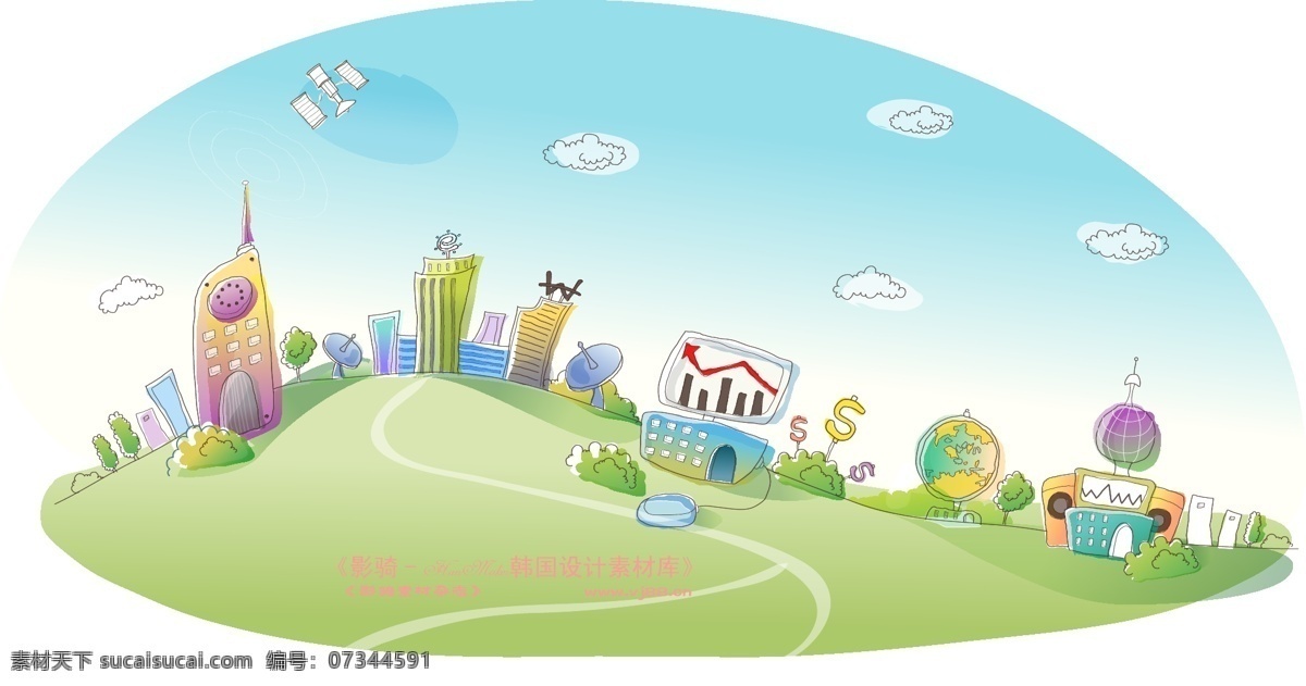 城市 风景 hanmaker 韩国 设计素材 库 城市风景 卡通 漫画 手绘 矢量图 建筑家居
