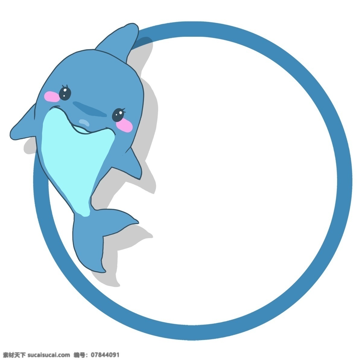 创意圆形边框 海豚 蓝色 海洋生物