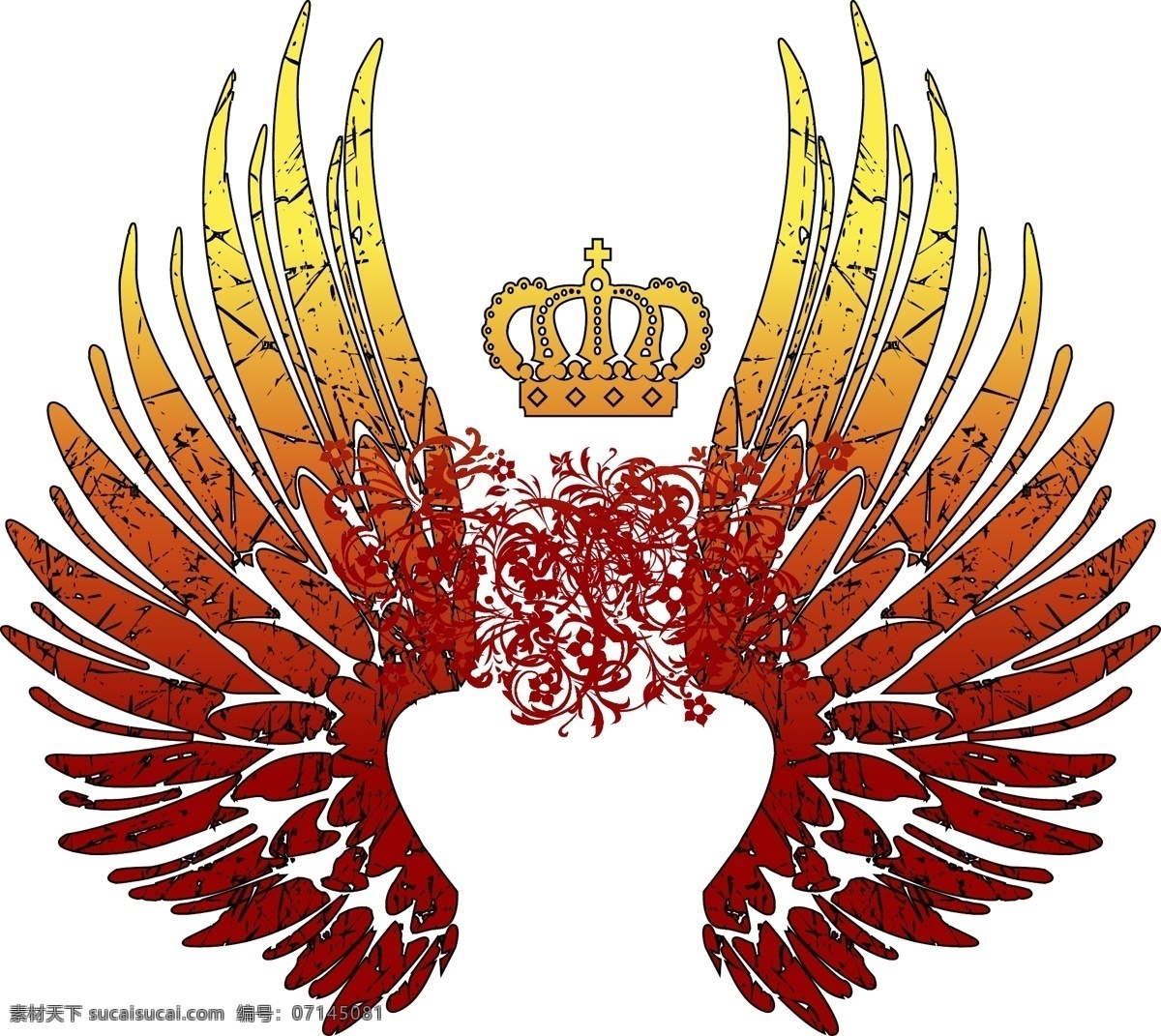 皇冠 翅膀 图腾 花纹 华丽 哥特 红 橙 条纹线条 底纹边框 矢量