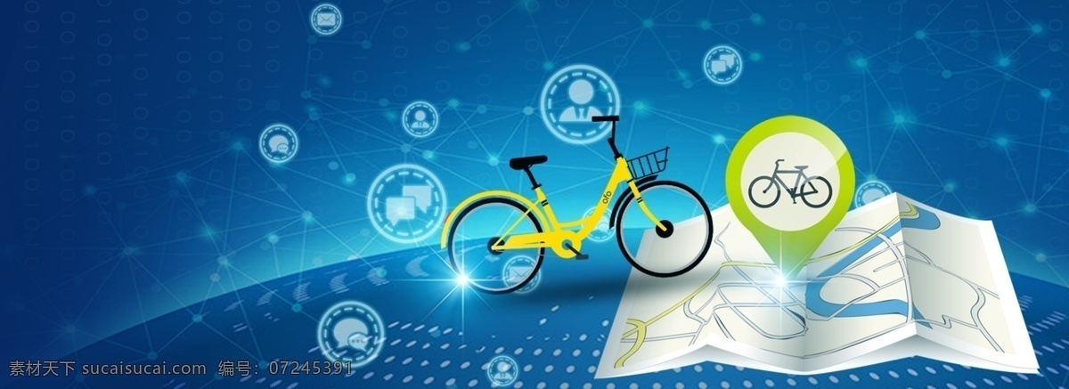 创意 共享 单车 banner 共享经济 蓝色背景 互联网 ofo单车 共享单车 数据 科技 合成