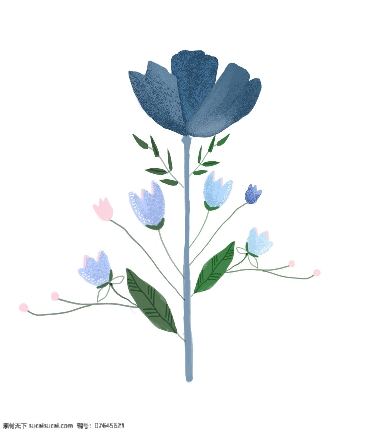 蓝色 花朵 装饰 插画 蓝色的花朵 绿色的叶子 漂亮的花朵 创意花朵 立体花朵 精美花朵 卡通花朵