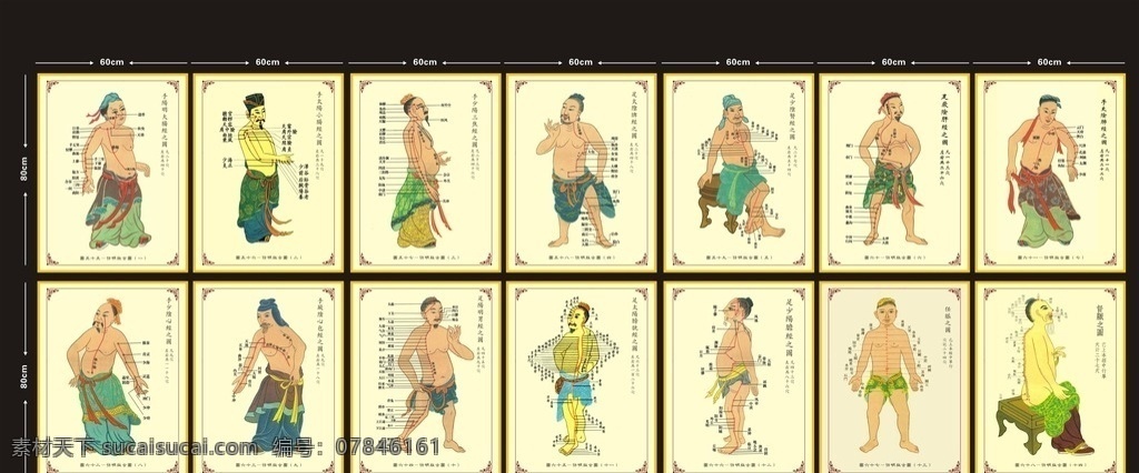 穴位图 仿明版古图 人体穴位图 人体图 明代图 宣传单