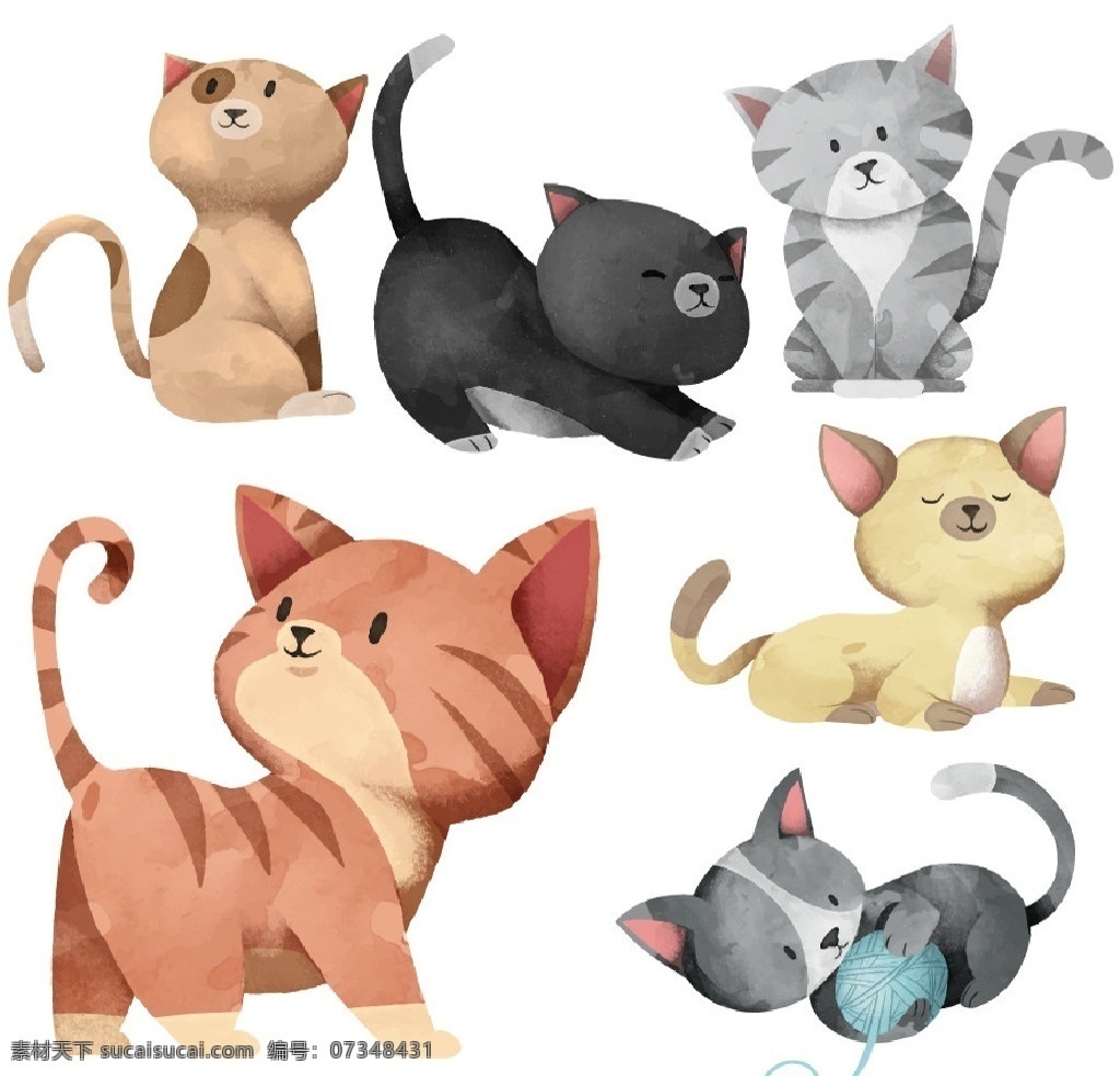 卡通猫素材 猫 手绘 可爱 卡通动物 矢量 幼儿园素材 卡通设计