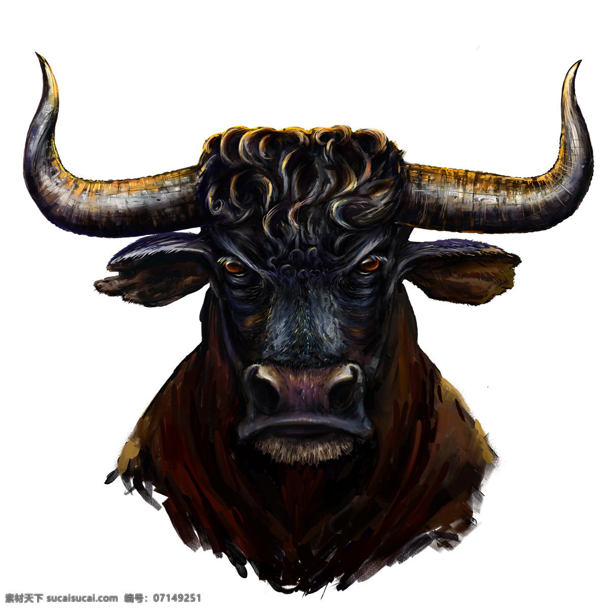 公牛油画写生 公牛 动物插画 矢量动物 动物油画 绘画艺术 陆地动物 生物世界 白色