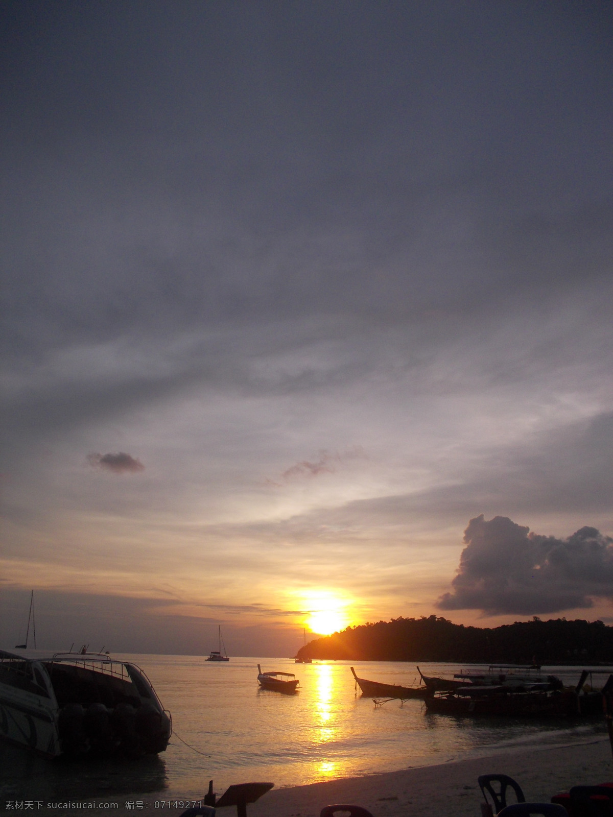 落日 傍晚 大海 沙滩 船 旅游摄影 自然风景