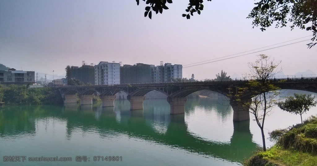 河池市 龙江 风光 龙江河 水面 蓝色 大桥 倒影 山水风景 自然景观