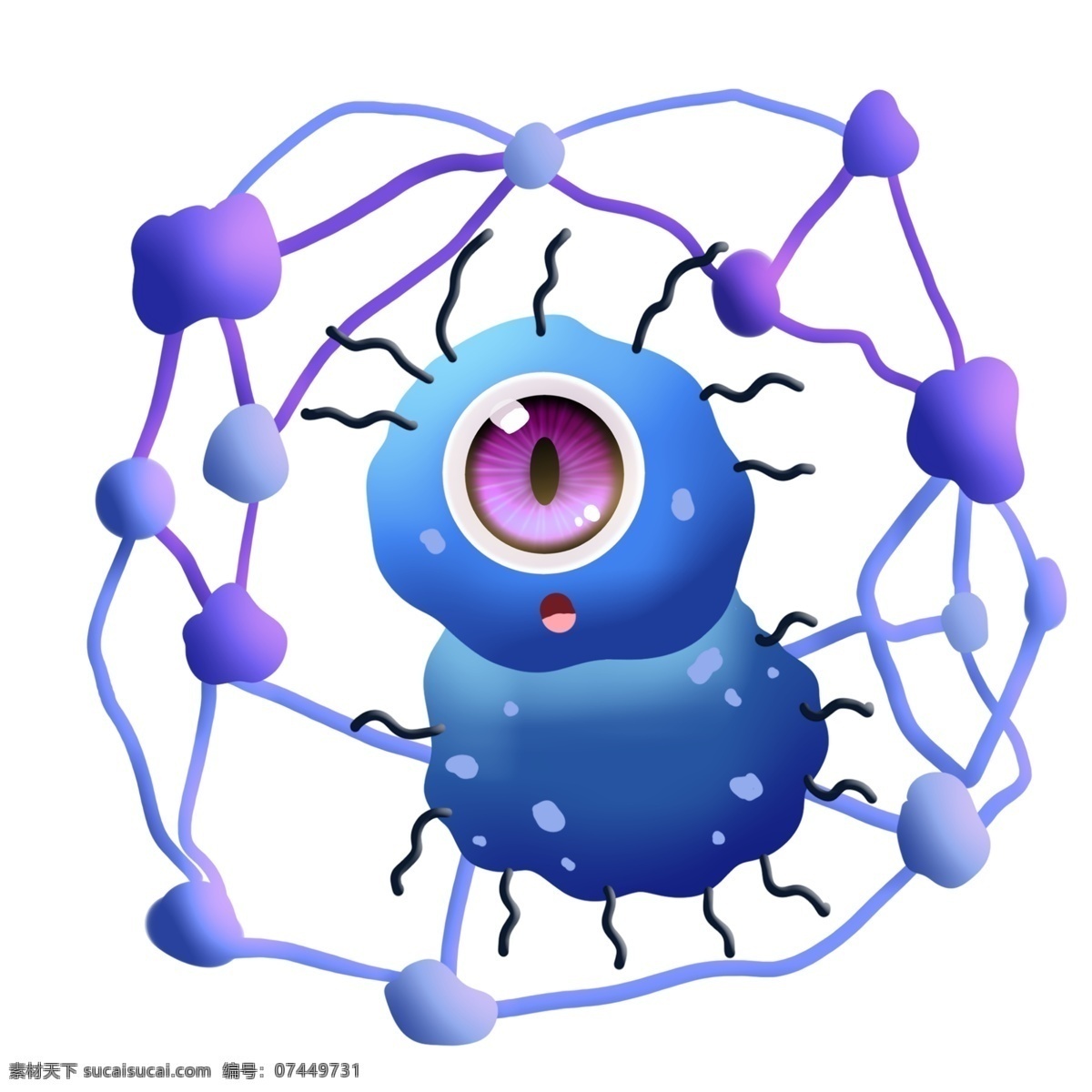 蓝色 独 眼 细菌 串联 细胞 卡通 独眼 斑点 大眼睛 圆点 串连 杆菌 病毒 医学 生物 疾病 生病 菌体 菌状