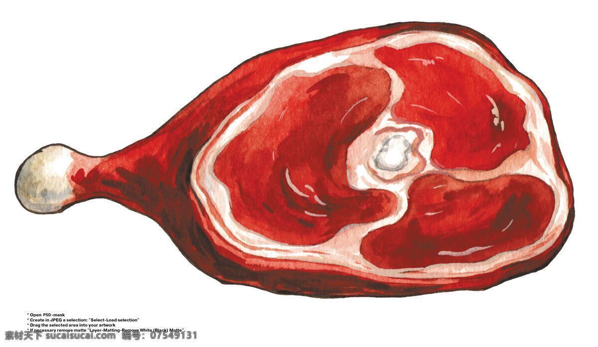 火腿插画 欧美插画食物 火腿 美食插画 大腿猪肉 食品 包装设计 插画 食物插画 绘画书法 文化艺术