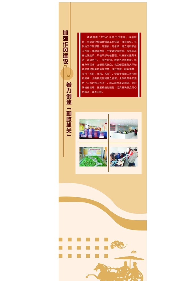 创建模范机关 勤政机关 社区 展板 展厅 文字可编辑 书香色 失量