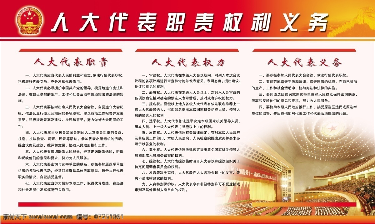 人大代表 职责 权力 义务 国徽 长城 人民大会堂 展板模板 广告设计模板 源文件