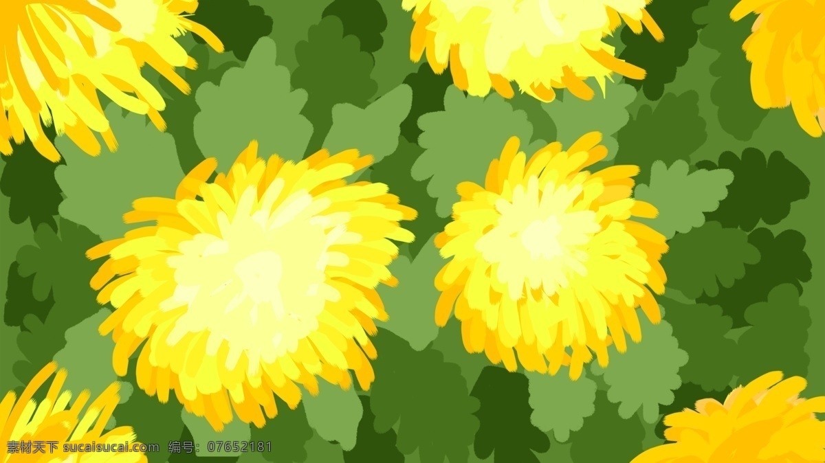 原创 插画 静物 菊花 绿叶 花丛 秋天 手绘