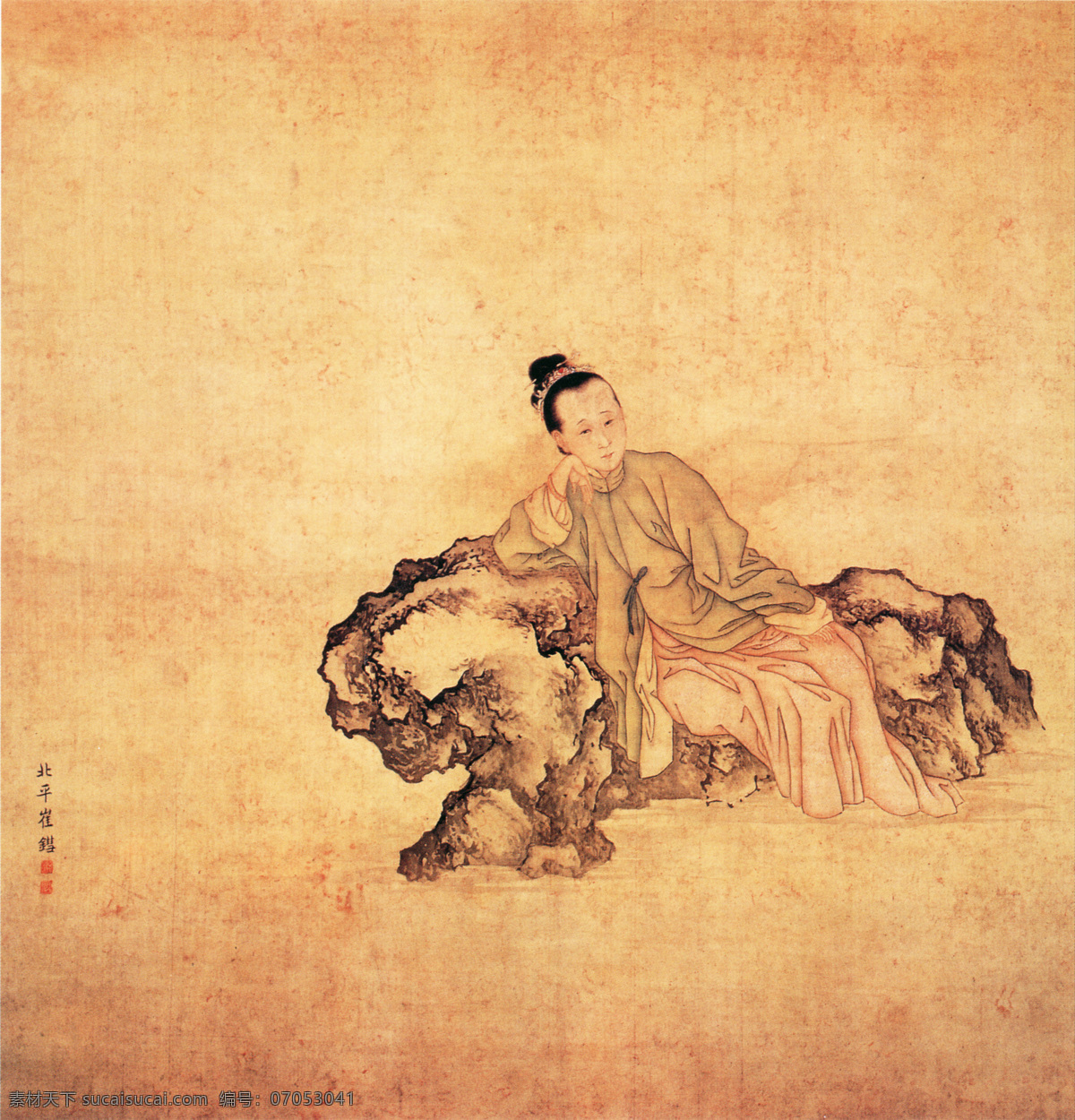 李清照像 人物画 中国 古画 中国古画 设计素材 人物名画 古典藏画 书画美术 黄色