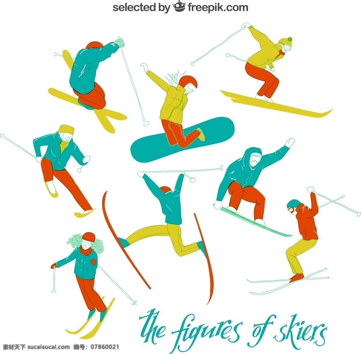 彩绘 滑雪 姿势 滑雪杖 滑雪板 体育运动 姿势物 矢量 高清图片