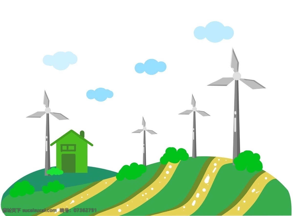 风车 环保 风力 发电 大规模发电 卡通插画 风车环保 风力发电 节约能源 节能减排 发电站插画