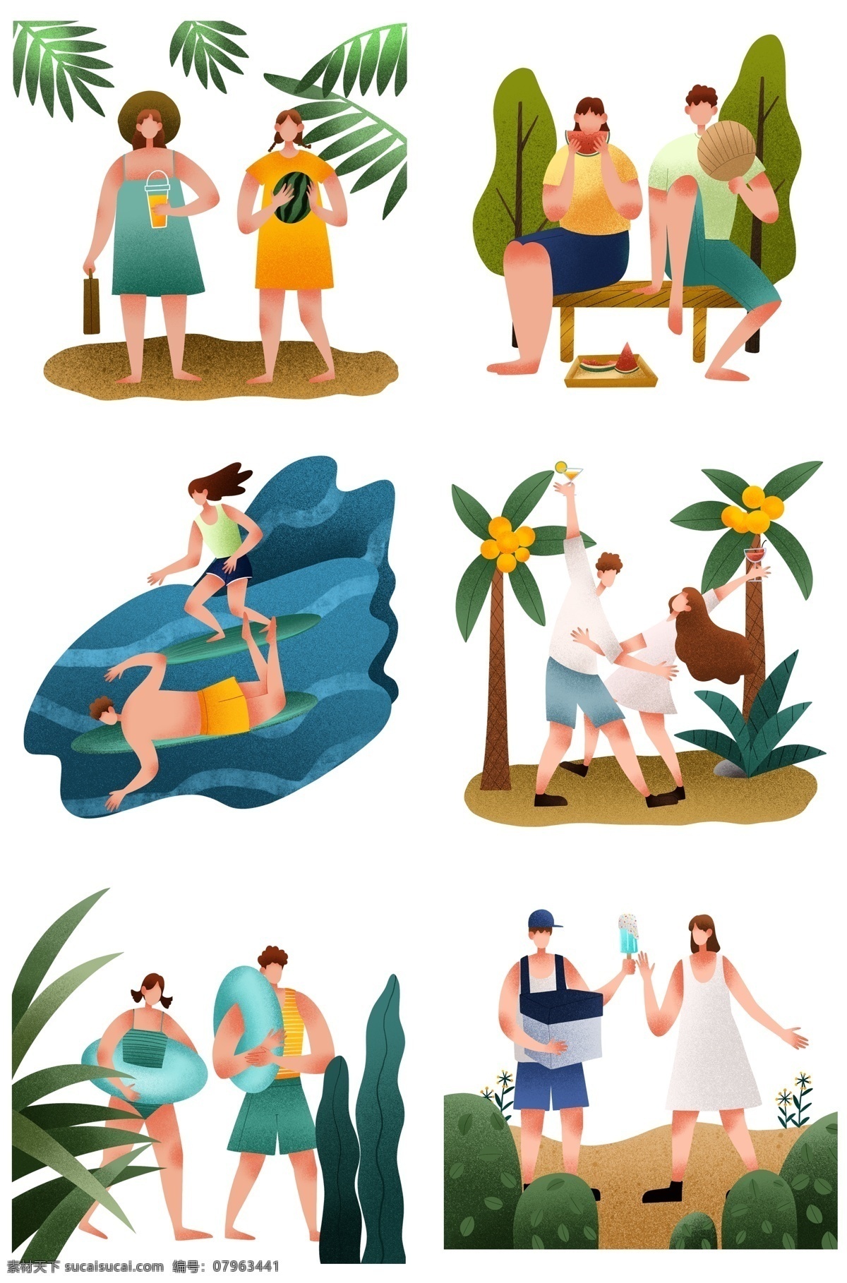夏日人物合集 植物 椰子树 游泳