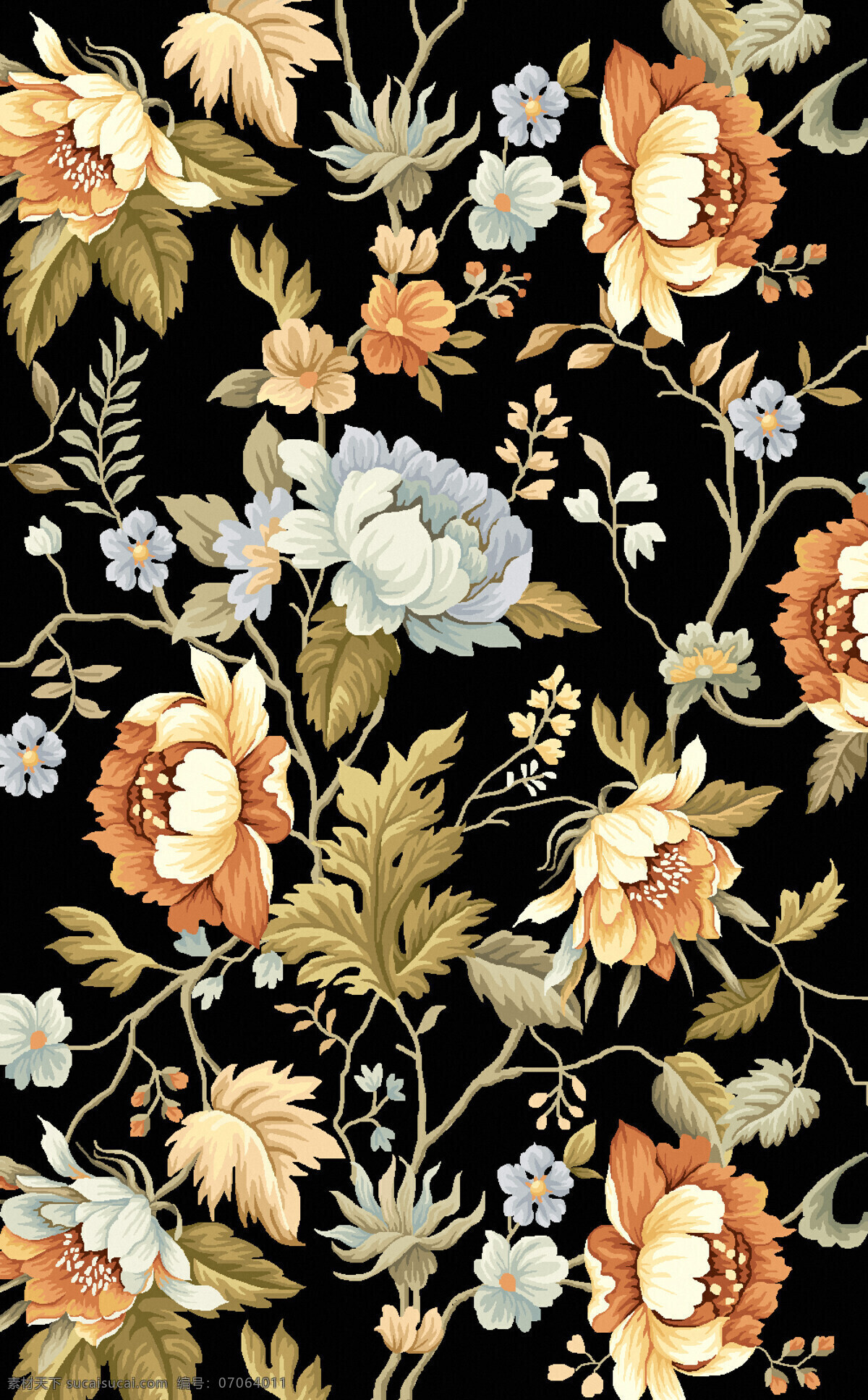 藤类花卉植物 纺织面料 沙发布艺 纹饰 纹样 地毯图案设计 花卉植物围边 满铺 底纹边框 背景底纹