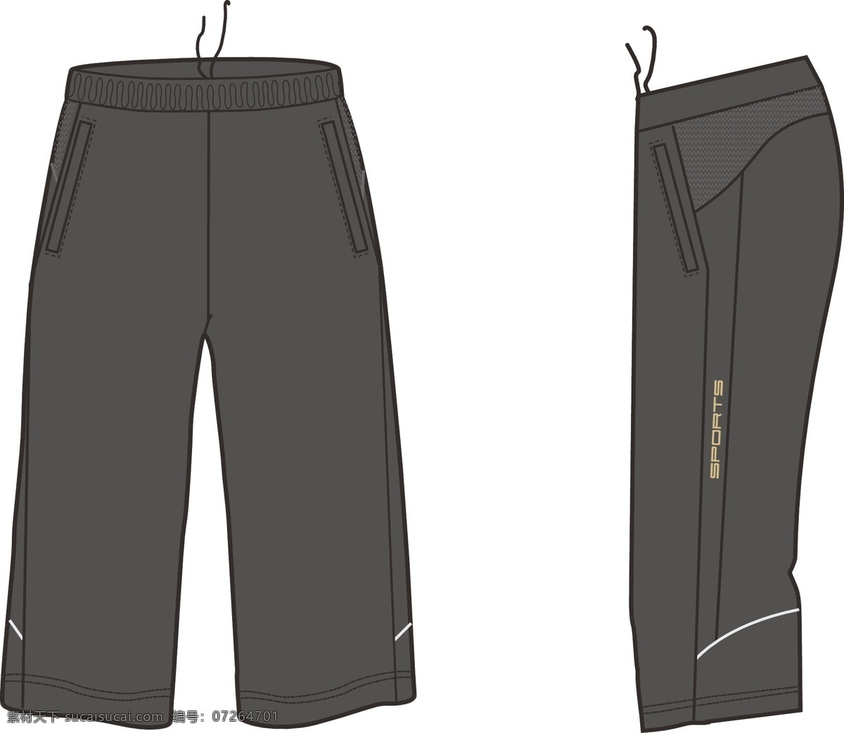 运动裤 裤子 深灰色 七分 时尚运动裤 设计作品 服装设计