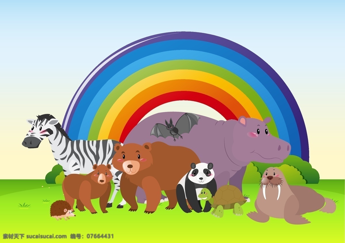 野外 彩虹 野生动物 背景 自然 可爱 艺术 动物 绘画 田野 荒野