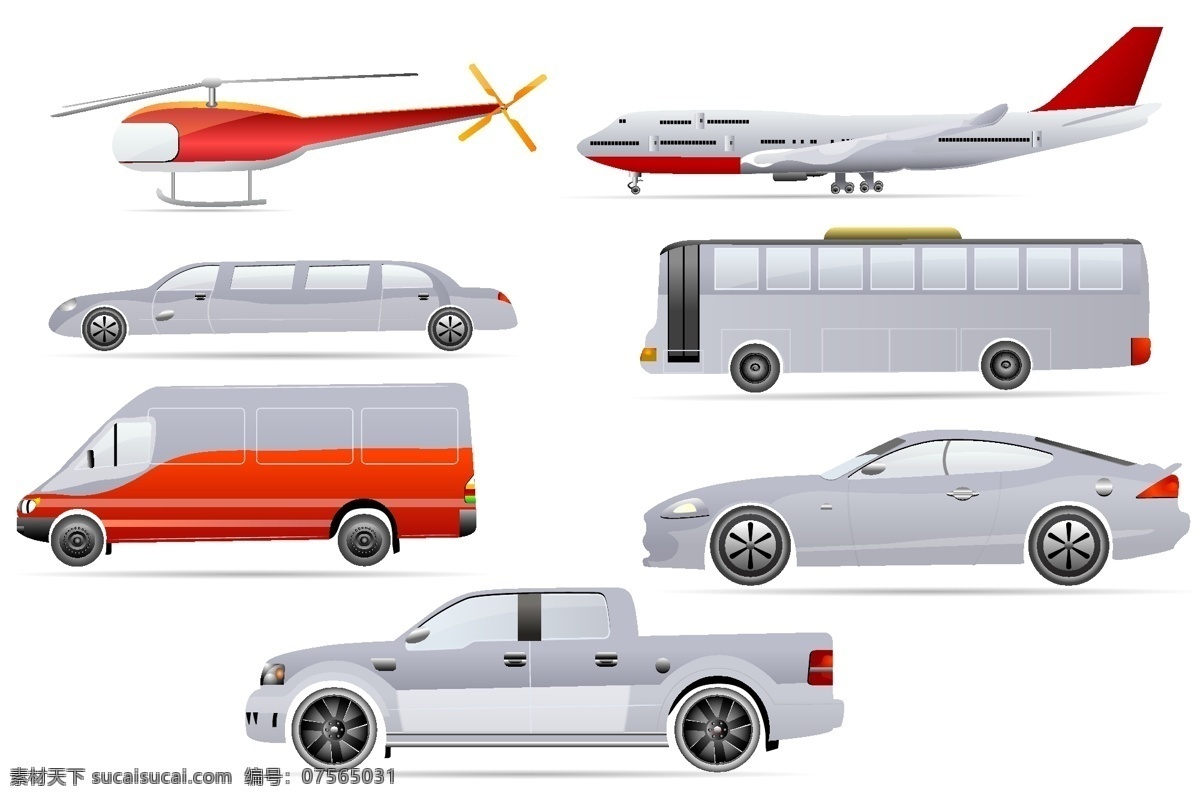 卡通 交通工具 矢量 客机 直升机 飞机 商务车 小汽车 客车 跑车 汽车 矢量素材 白色