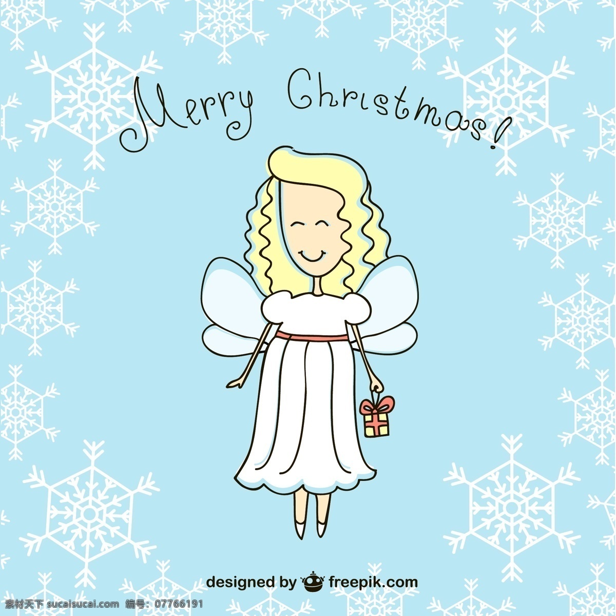 圣诞快乐 天使 卡通 圣诞节 雪花 祝福 水平 圣诞天使 圣诞祝福 白色