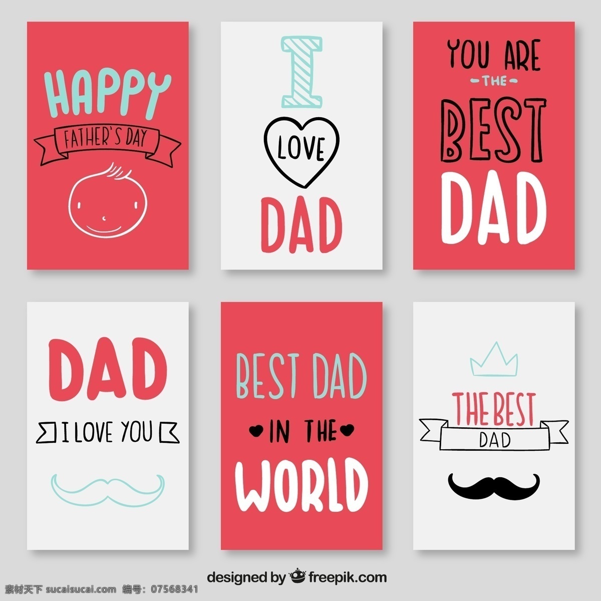 款 彩色 简洁 父亲节 卡片 矢量 儿童 头像 爱心 条幅 happy fathers day 胡子 矢量图