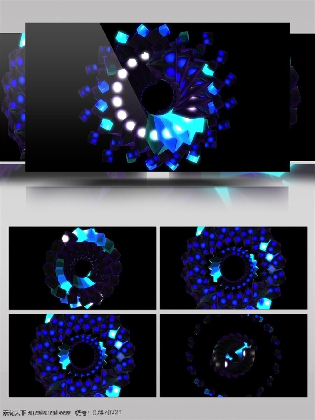 螺旋 分解 蓝色 光效 视频 科技蓝色 方块组合 视频素材 动态视频素材