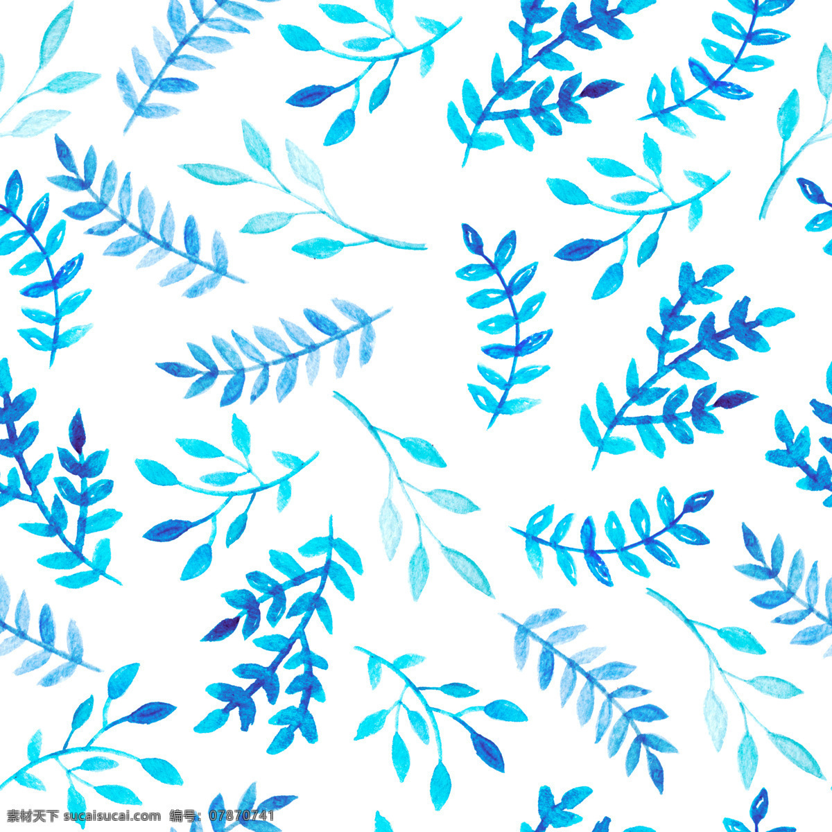 简约 手绘 白色 树叶 背景 蓝色 植物 小叶 蕨类植物 背景素材 填充背景