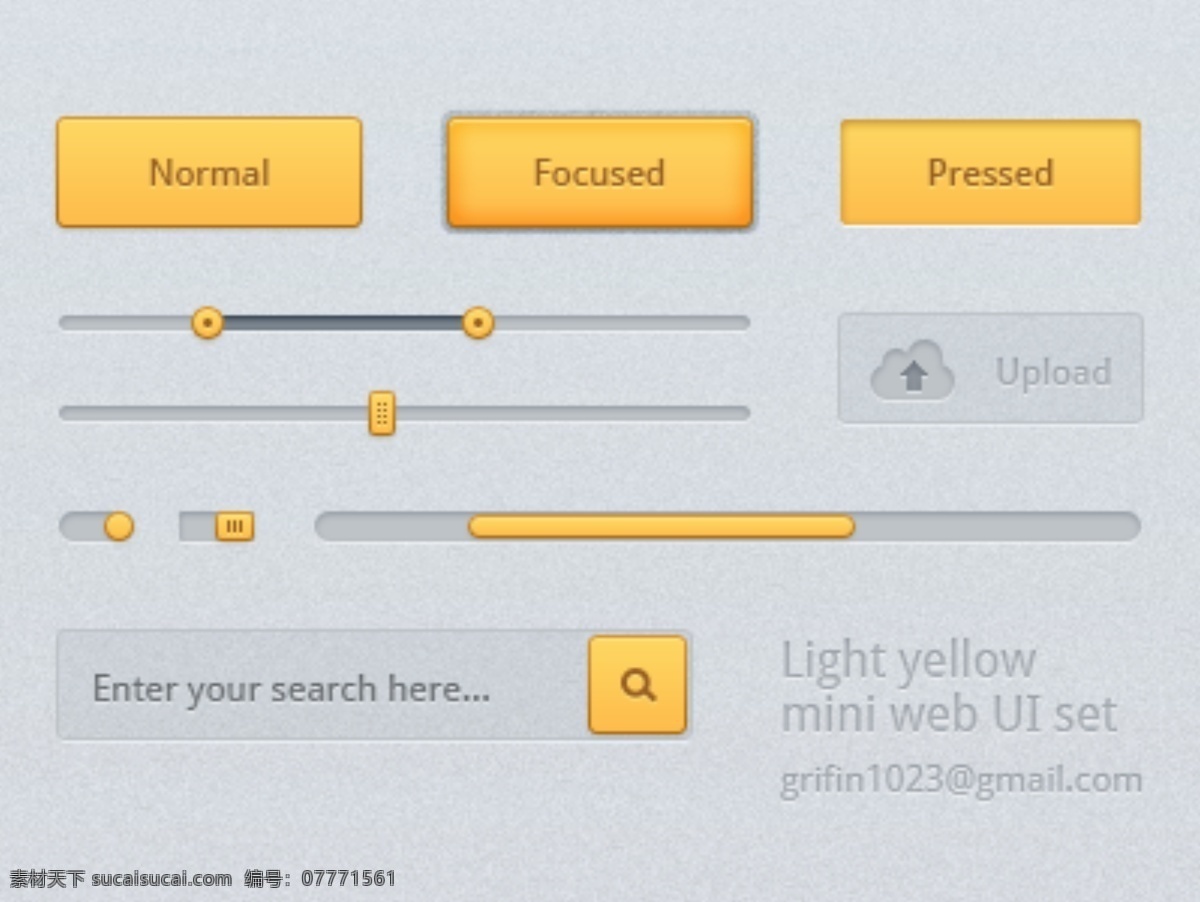 黄色 迷你 uipsd 按钮 进度条 控制器 psd源文件