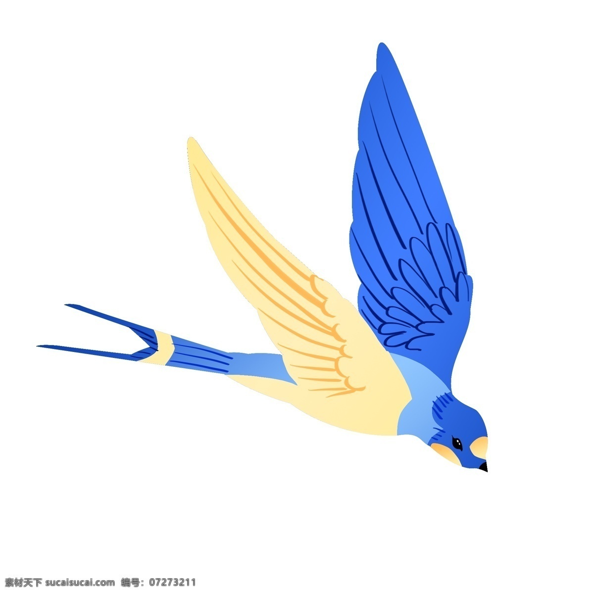蓝色 向下 飞 燕子 插画 黄色翅膀 蓝色翅膀 可爱的燕子 春天 蓝色燕子插画 向下飞的燕子 向南飞的燕子