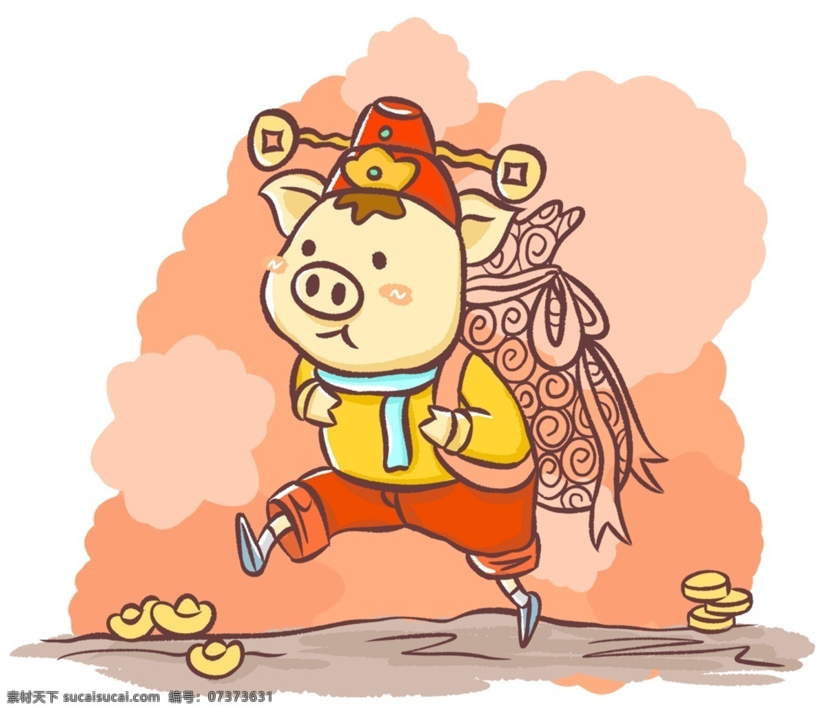 可爱 猪 形象 卡通 手绘 精美 插画 海报插画 广告插画 小清新 简约风 装饰图案 过年 新年 可爱猪形象
