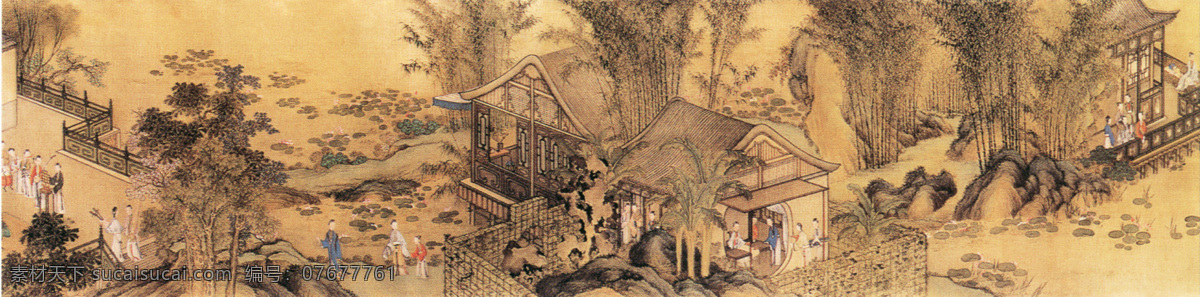 山水 名画 书画 真迹 名家 沈 宗 骞 图 之春 游 古画 山水画 书画真迹 中国水墨画 四序图之春游 名家姚文瀚 描绘 宫廷 仕女 春游 享乐生活 布局巧妙 境界幽曲 文化艺术