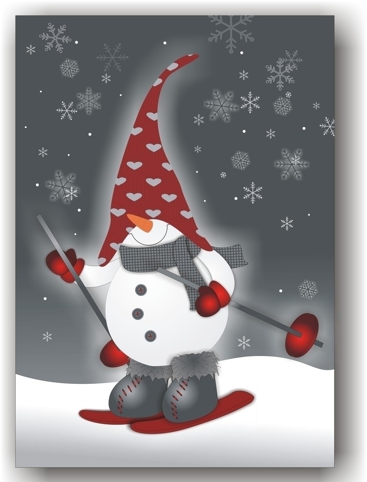 圣诞节 滑雪 雪人 可爱 欧洲圣诞节 红色 灰色 雪花 圣诞夜 欧洲 工艺品 节日素材 矢量
