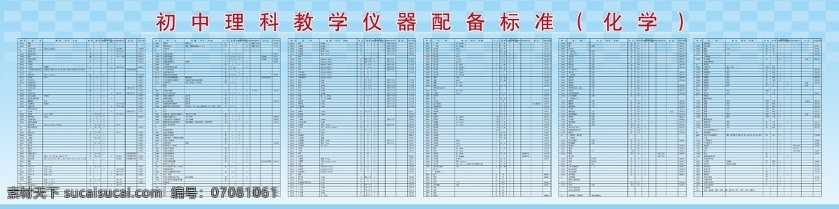 仪器 配备 表 分层 表格 化学 源文件 仪器配备表 初中 理科 教学仪器 配备标准 蓝色底子 矢量图 现代科技