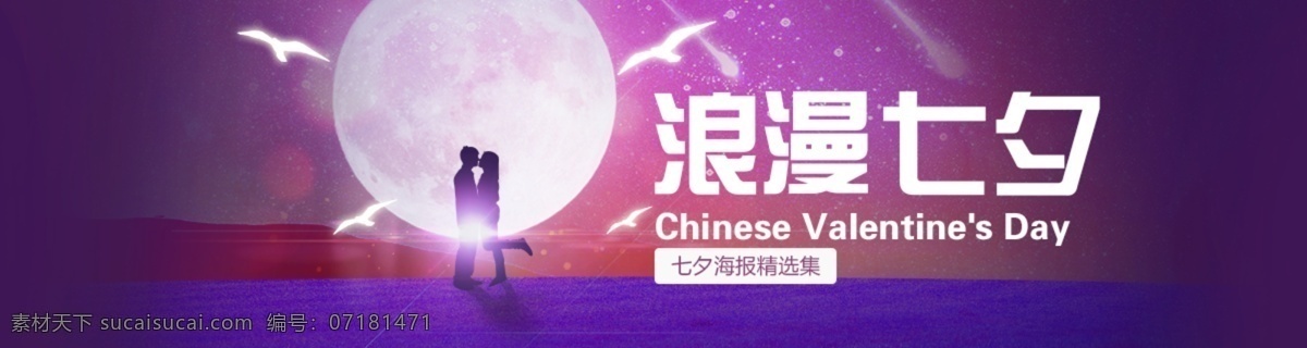 蓝紫色 星空 夜空 浪漫 七夕 活动 banner 飞鸟 鹊桥 情人节 七夕节 乞巧节 促销 月亮 节日 传统节日 七夕海报