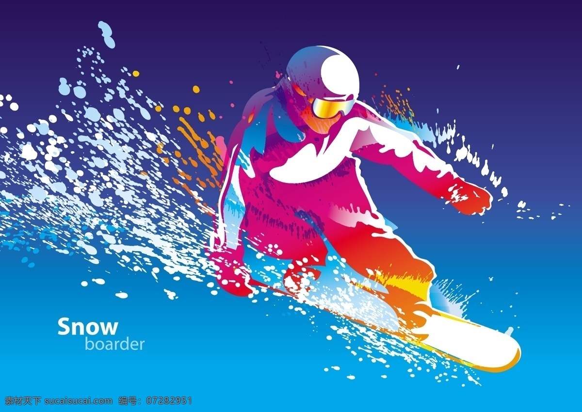 蓝色 背景 滑雪 矢量 运动员 彩色 抽象 平面设计 水彩 人物剪影 活动 节日 运动 体育