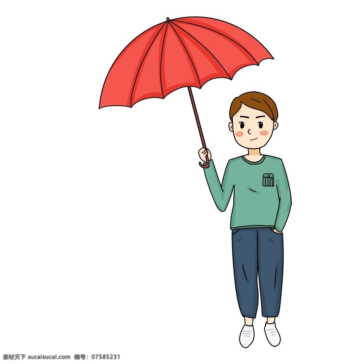 彩绘 一个 撑伞 小 男孩 手绘 卡通 雨伞 男生 插画 人物素材 少年