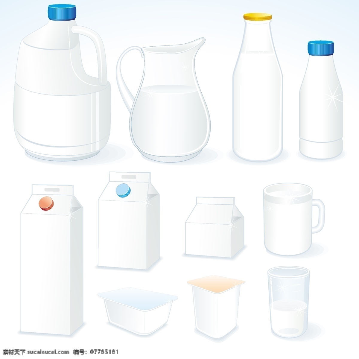 牛奶 包装 矢量 杯子 空白 牛奶盒 瓶子 矢量素材 水壶 纸盒 塑料瓶 矢量图 日常生活