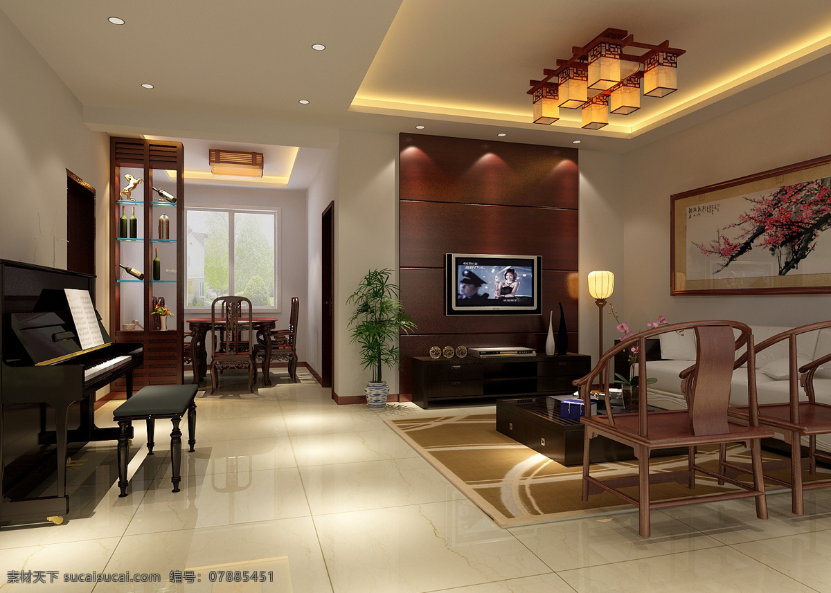 中式 家具 客厅 模型 中式家具客厅 模型免费 3d模型 灯具设计 沙发茶几 客厅修饰 max 黑色