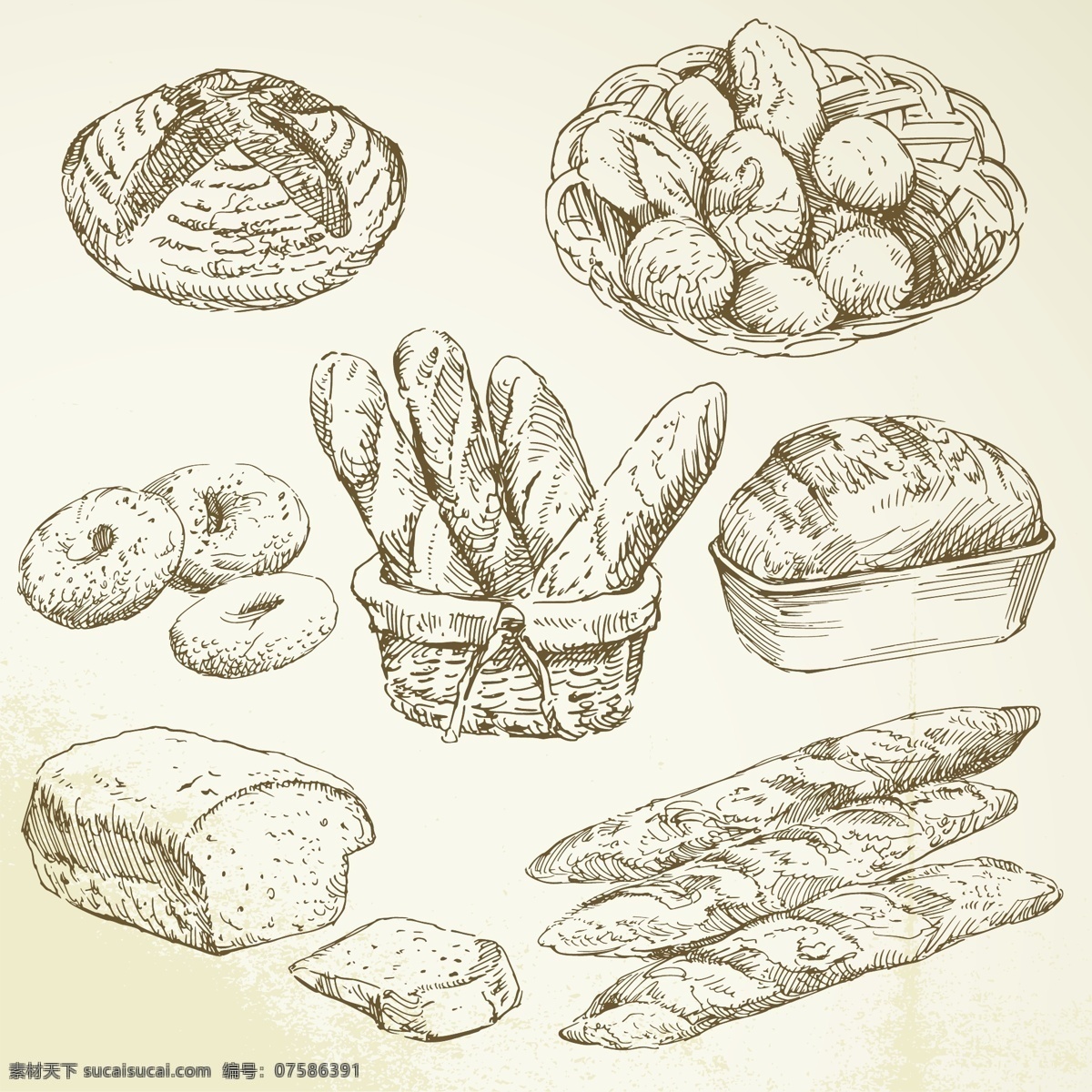手绘食物 手绘 线稿 插画 速写 素描 食物 咖啡厅 西餐 蛋糕 面包 矢量素材 餐饮美食 生活百科 矢量