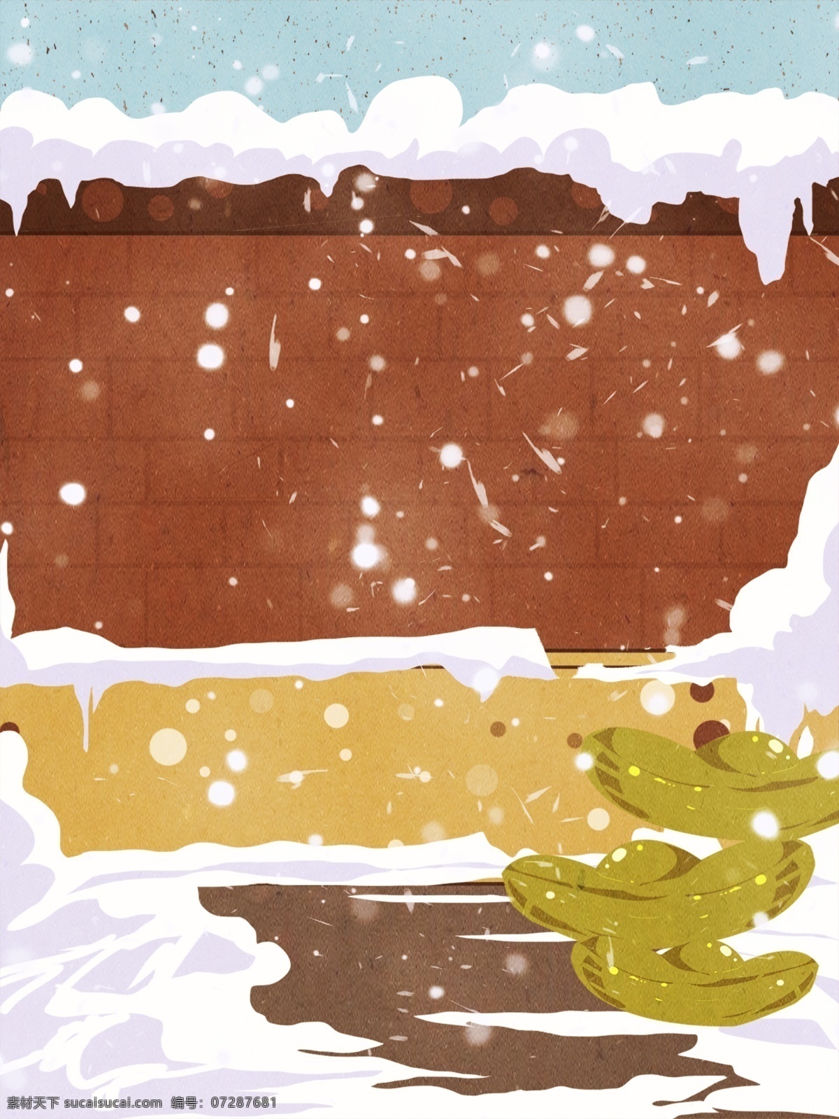 卡通 冬季 小雪 风景 背景 背景设计 雪景 彩绘背景 房屋 大雪节气 中国风节气